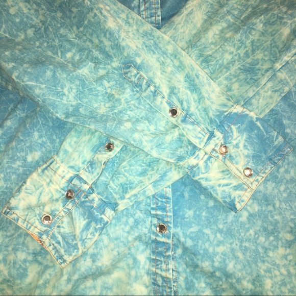 ROAR Embellished Blue & Orange Western Shirt Large - Picture 5 of 16